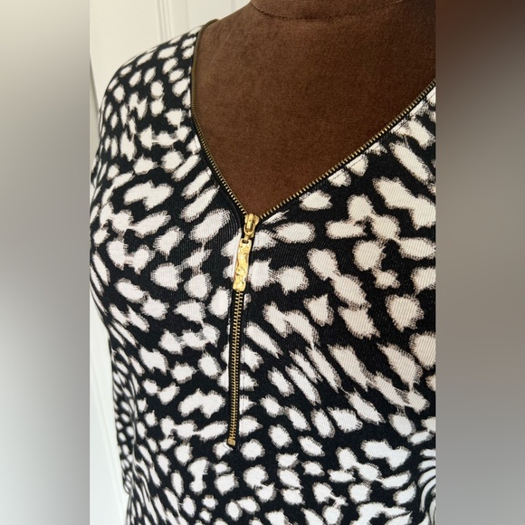 Rafaella 3/4 Sleeve Cotton Comfort Gold Zip Black White Abstract Blouse Top Sz L - Picture 4 of 8